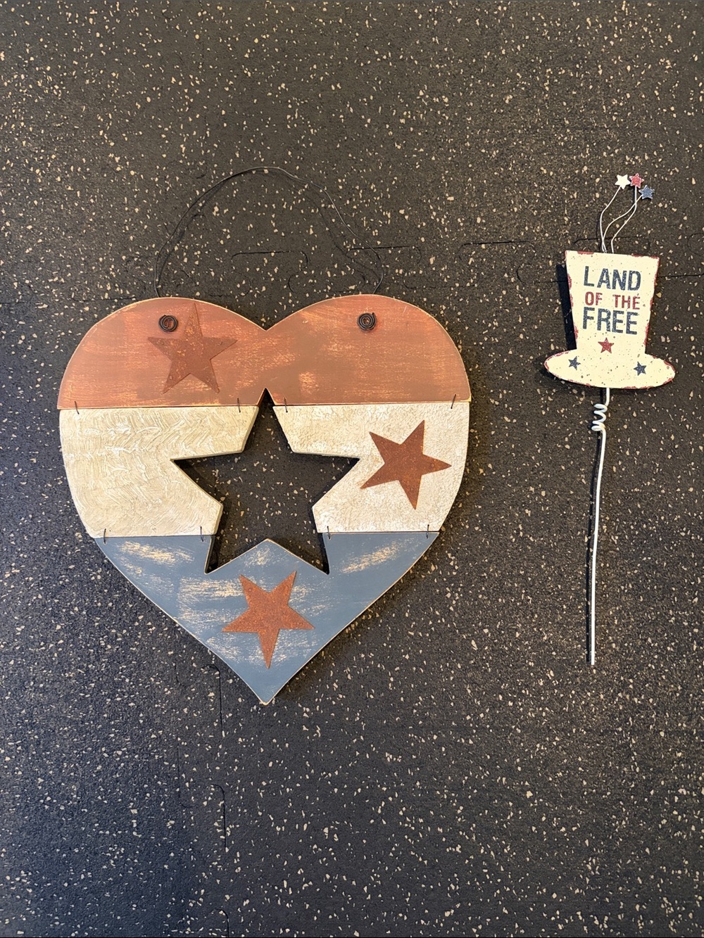 Patriotic Heart Star Wall Hanging - Red White Blue